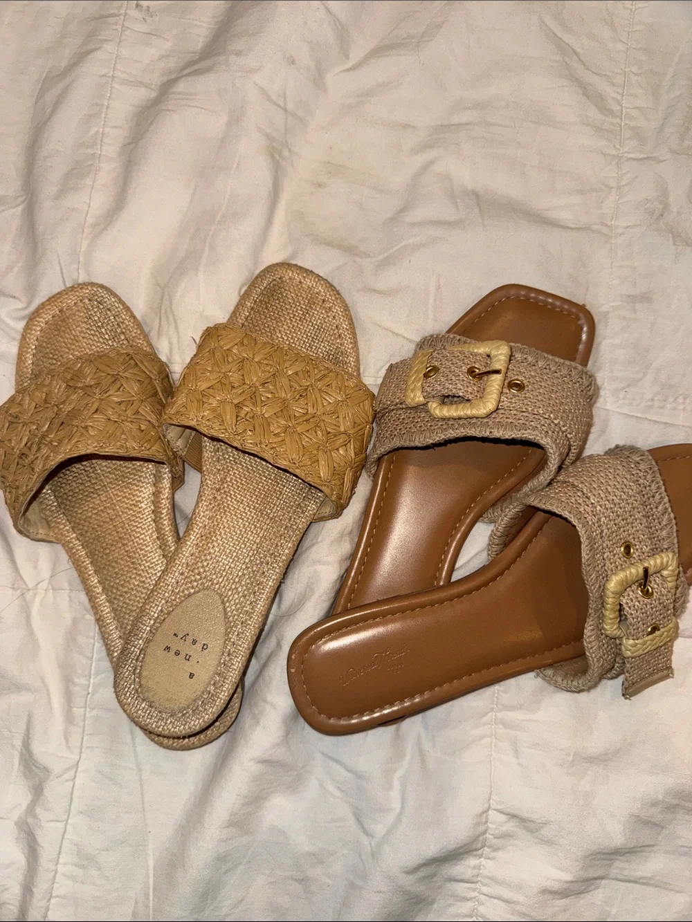 a new day Tan Woven Slide Sandals with Buckle Detail